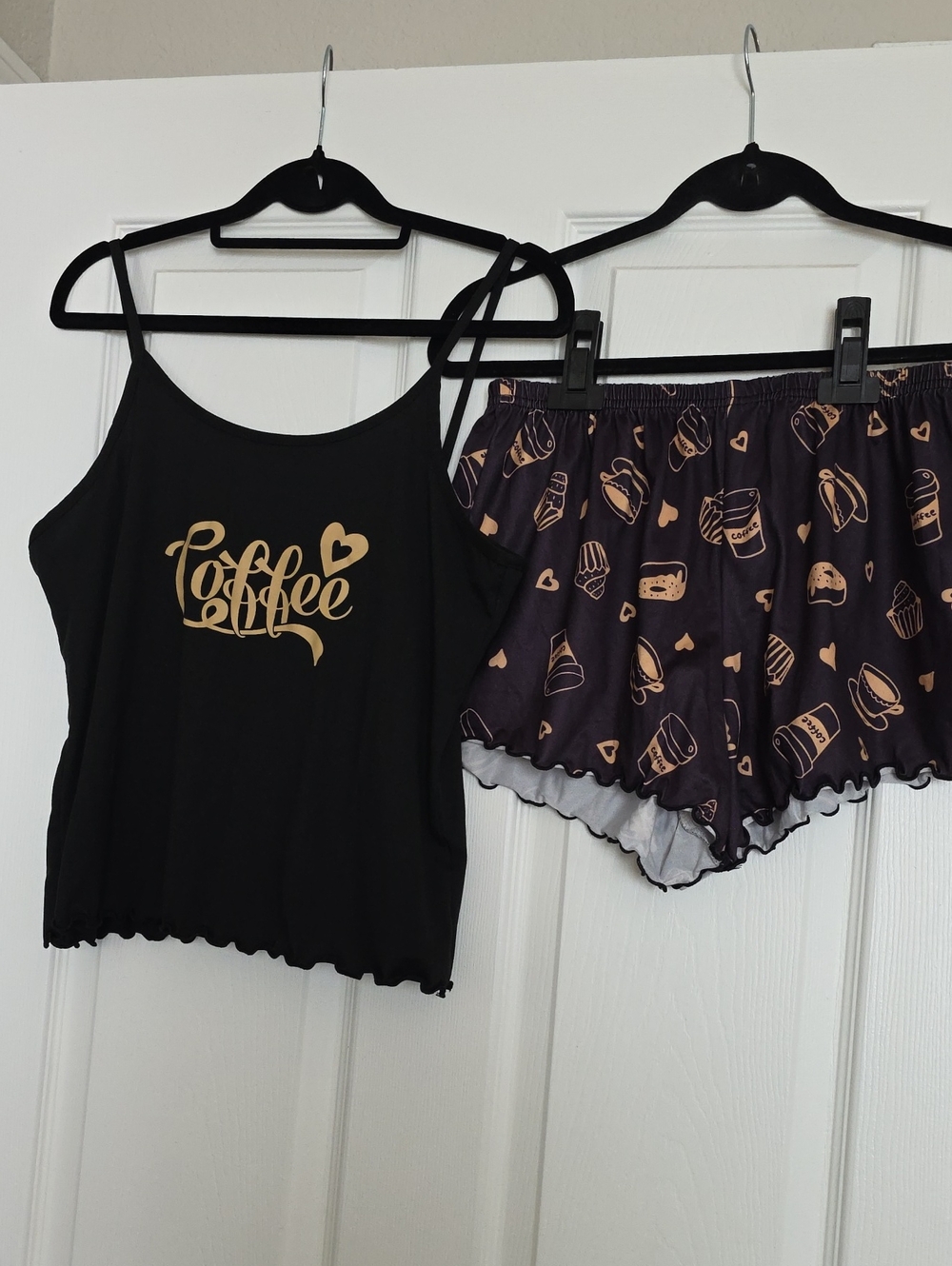 Black & Gold 'Coffee' Two-Piece Pajama Set